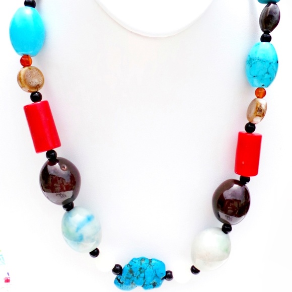 Glass Gemstone Necklace 23" - Picture 2 of 3